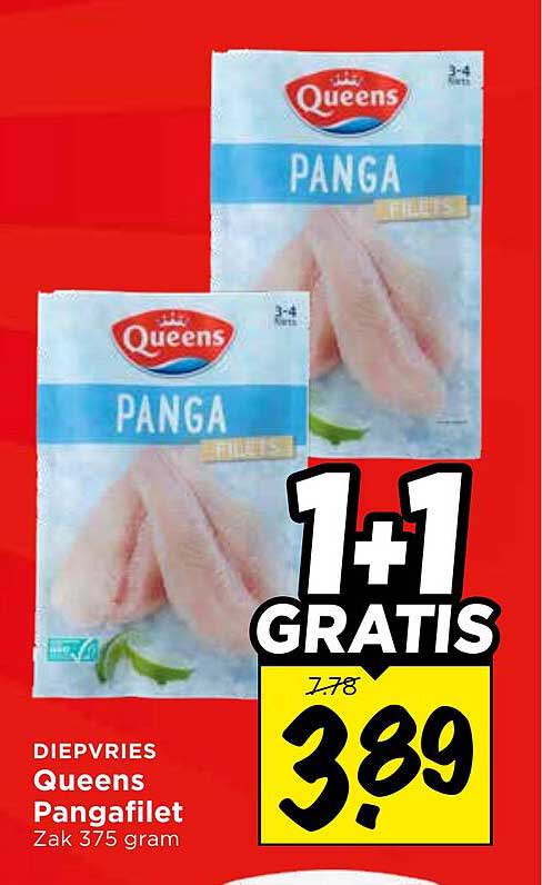 Diepvries Queens Pangafilet Zak 375 gram 1+1 gratis