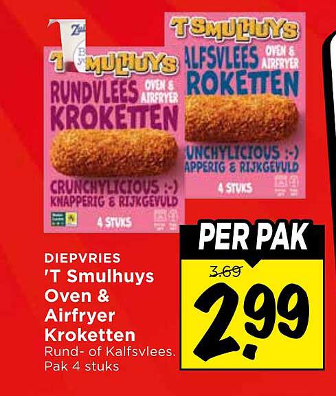 Diepvries 'T Smulhuys Oven & Airfryer Kroketten Rund- of Kalfsvlees. Pak 4 stuks