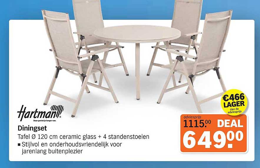 Dinningset Tafel Ø 120 cm ceramic glass + 4 standenstoelen