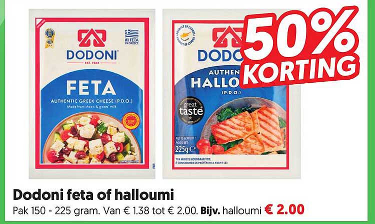 Dodoni feta of halloumi 50% korting