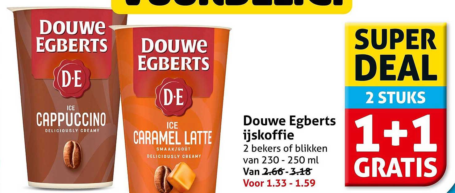 Douwe Egberts ijskoffie 2 bekers of blikken van 230 - 250 ml 1+1 gratis