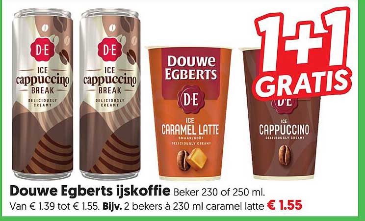Douwe Egberts ijskoffie Beker 230 of 250 ml. 1+1 gratis