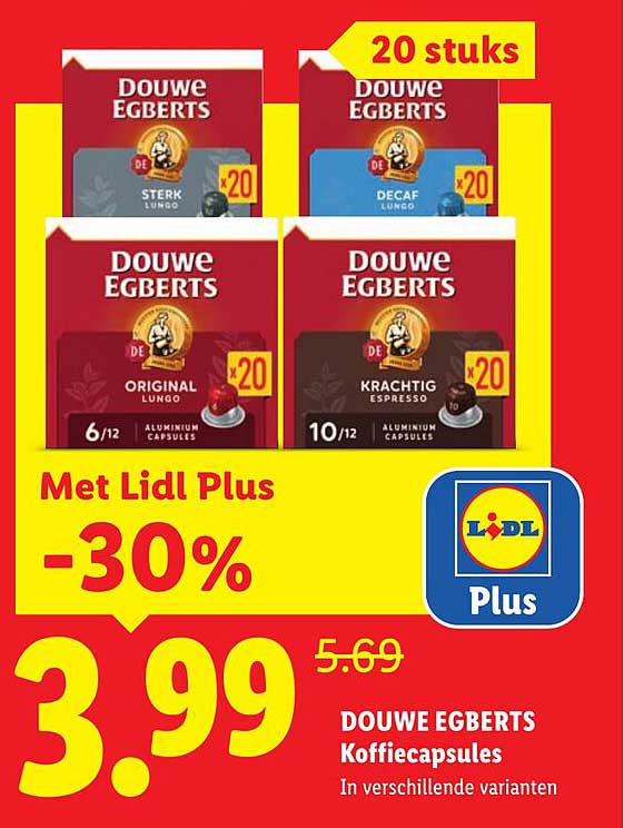 DOWE EGBERTS Koffiecapsules In verschillende varianten Met Lidl Plus -30% 20 stuks