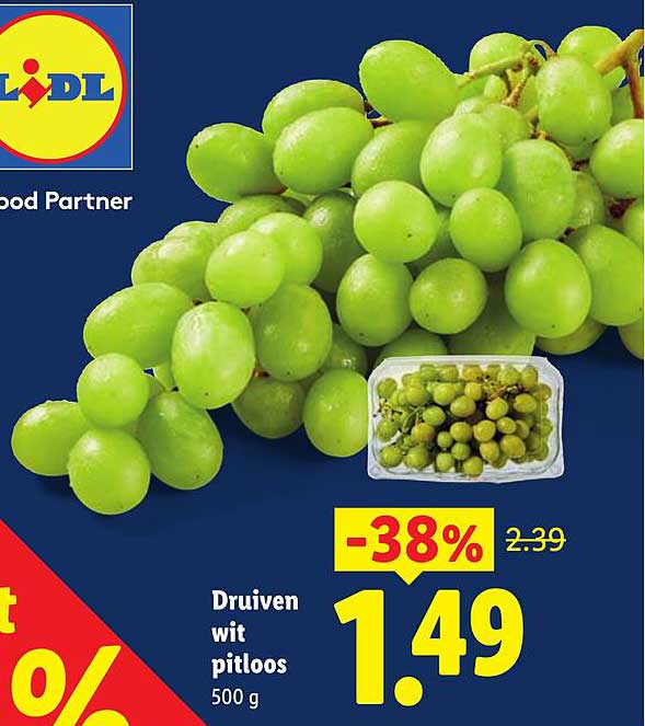 Druiven wit pitloos 500 g -38%