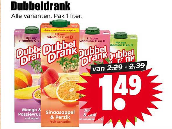 Dubbeldrank Alle varianten. Pak 1 liter.