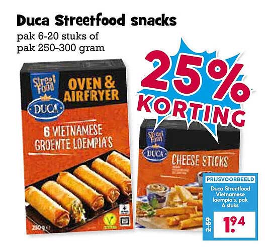 Duca Streetfood snacks 25% KORTING