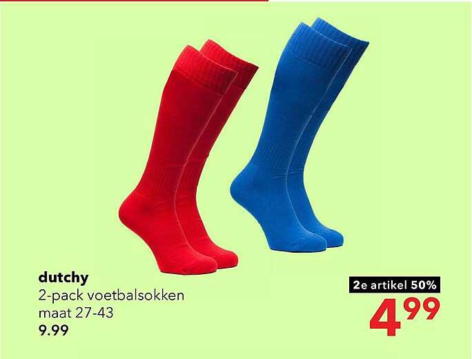 dutchy 2-pack voetbalsokken maat 27-43 2e artikel 50%