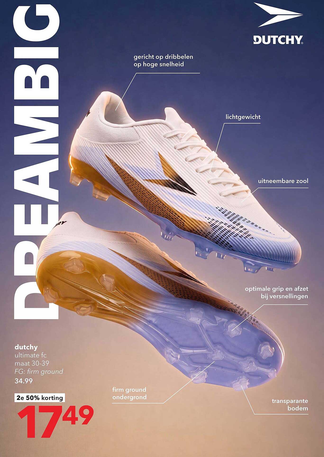 Dutchy ultimate fc maat 30-39 FG: firm ground 2e 50% korting