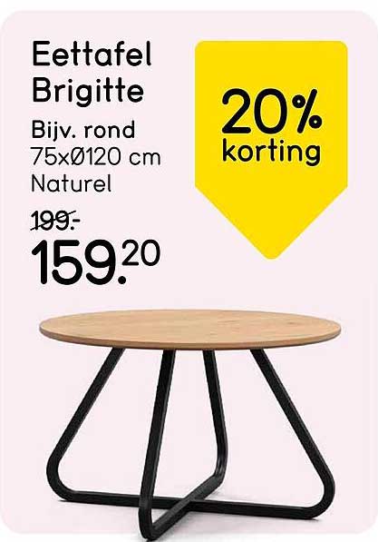 Eettafel Brigitte, Bijv. rond 75xØ120 cm Naturel, 20% korting