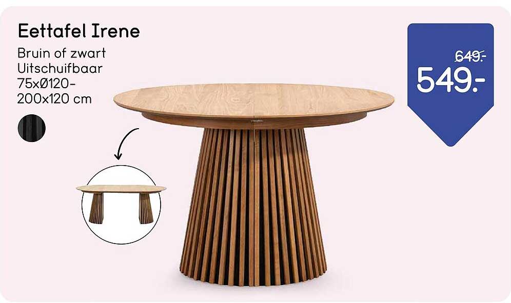Eettafel Irene Bruin of zwart Uitschuifbaar 75xØ120-200x120 cm