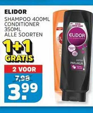 ELIDOR SHAMPOO 400ML CONDITIONER 350ML ALLE SOORTEN 1+1 GRATIS 2 VOOR