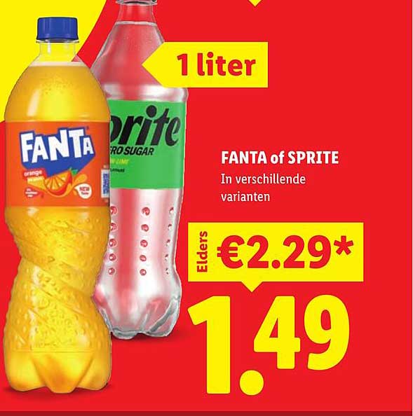 FANTA of SPRITE in verschillende varianten 1 liter