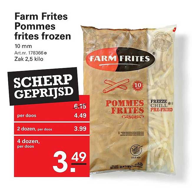 Farm Frites Pommes frites frozen 10 mm Zak 2,5 kilo SCHERP GEPRIJSD