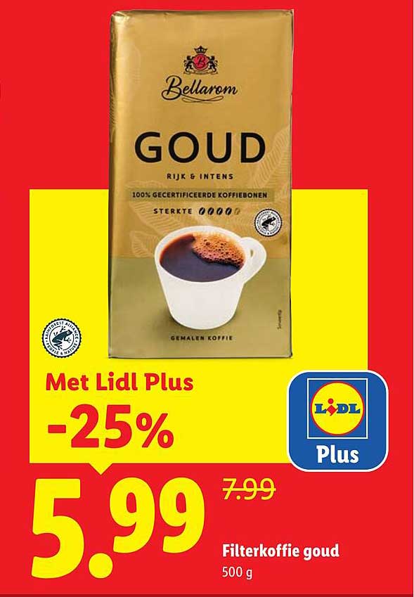 Filterkoffie goud 500 g Met Lidl Plus -25%