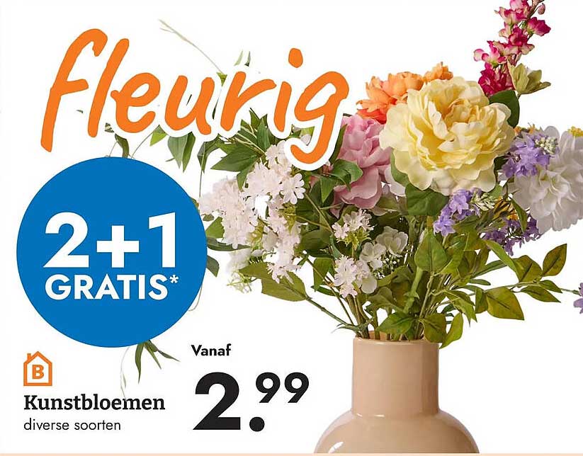 Fleurig Kunstbloemen diverse soorten 2+1 GRATIS*