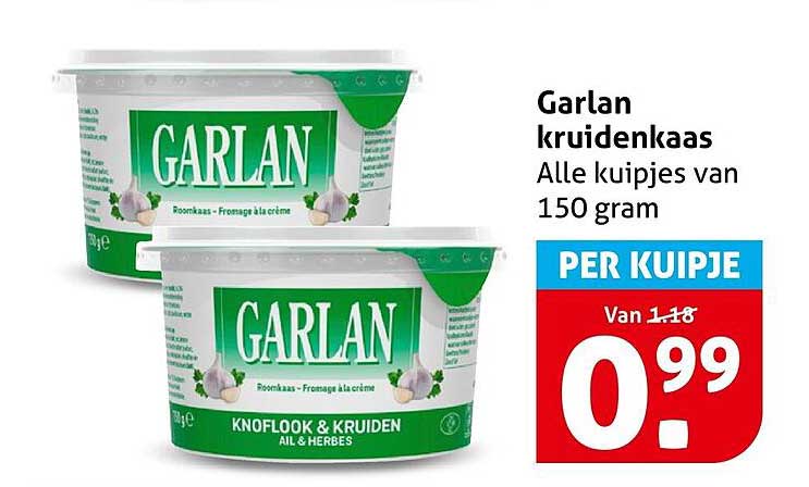 Garlan kruidenkaas Alle kuipjes van 150 gram PER KUI PJE