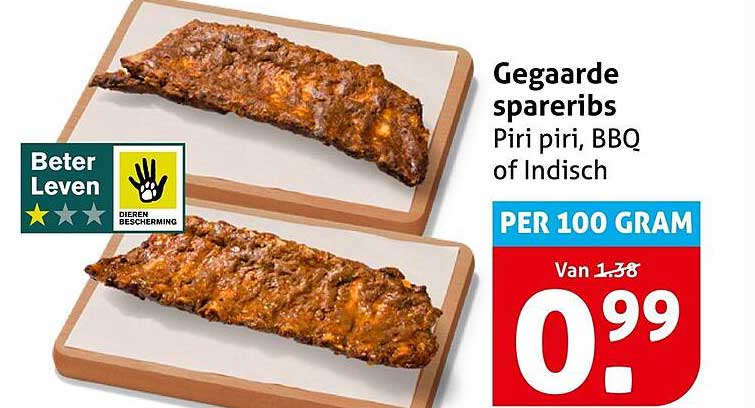Gegaarde spareribs Piri piri, BBQ of Indisch