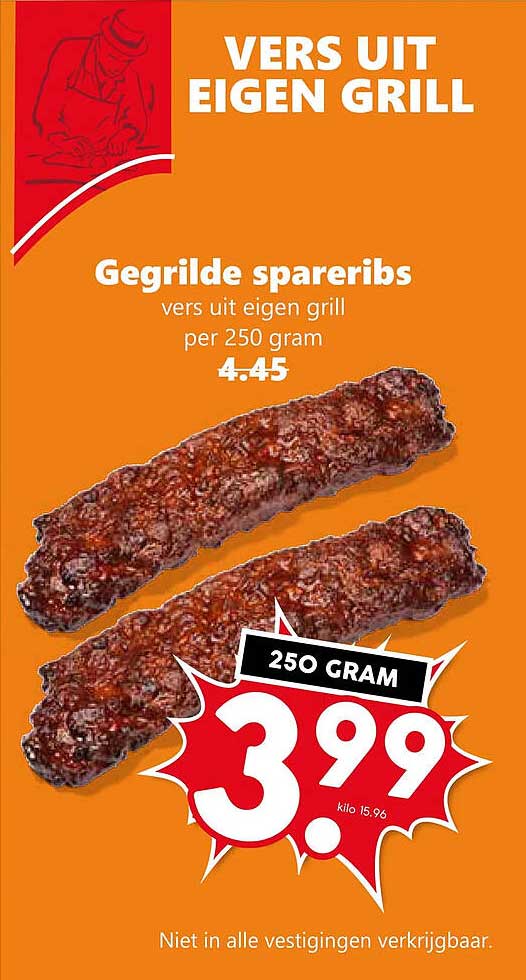 Gegrilde spareribs vers uit eigen grill per 250 gram