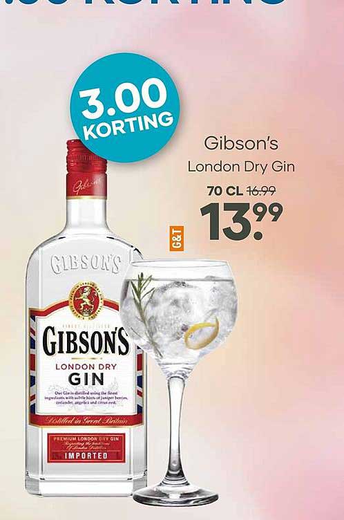 Gibson’s London Dry Gin 70 CL 3.00 KORTING