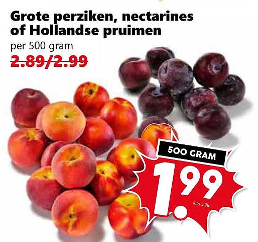 Grote perziken, nectarines of Hollandse pruimen