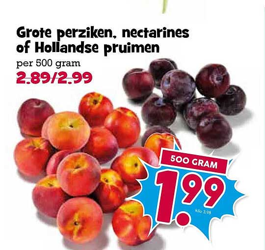 Grote perziken, nectarines of Hollandse pruimen per 500 gram
