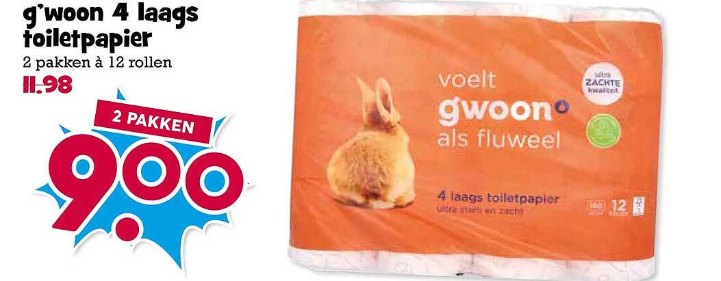 g'woon 4 laags toiletpapier 2 pakken à 12 rollen