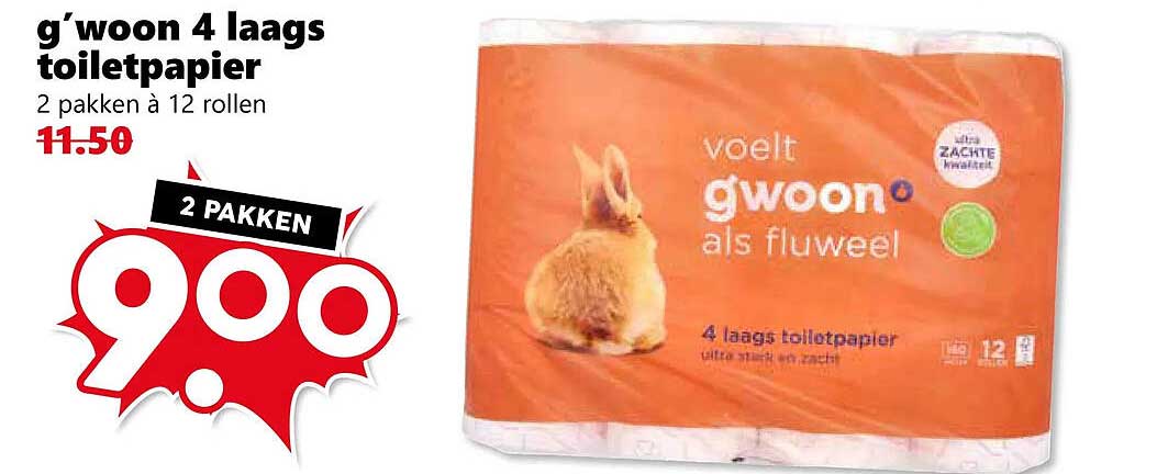 g’woon 4 laags toiletpapier 2 pakken à 12 rollen