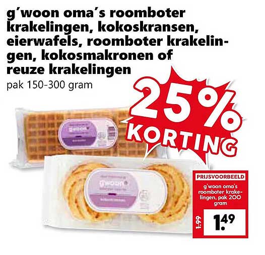 g’woon oma’s roomboter krakelingen, kokoskransen, eierwafels, roomboter krakelingen, kokosmakronen of reuze krakelingen 25% KORTING