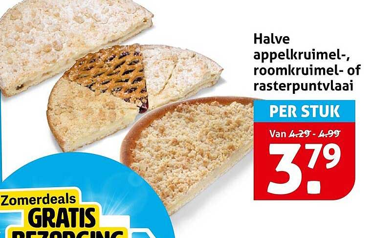 Halve appelkruimel-, roomkruimel- of rasterpuntvlaai