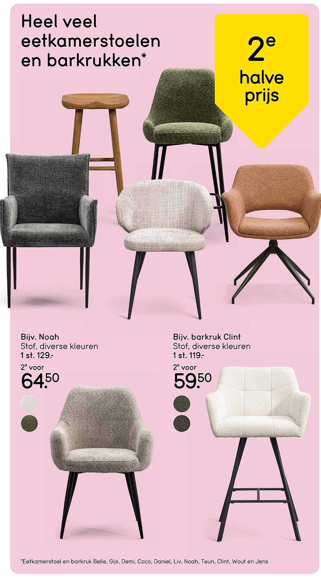 Heel veel eetkamerstoelen en barkrukken* 2e halve prijs