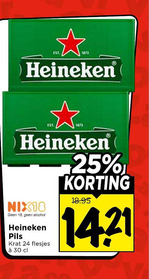 Heineken Pils krat 24 flesjes à 30 cl 25% korting
