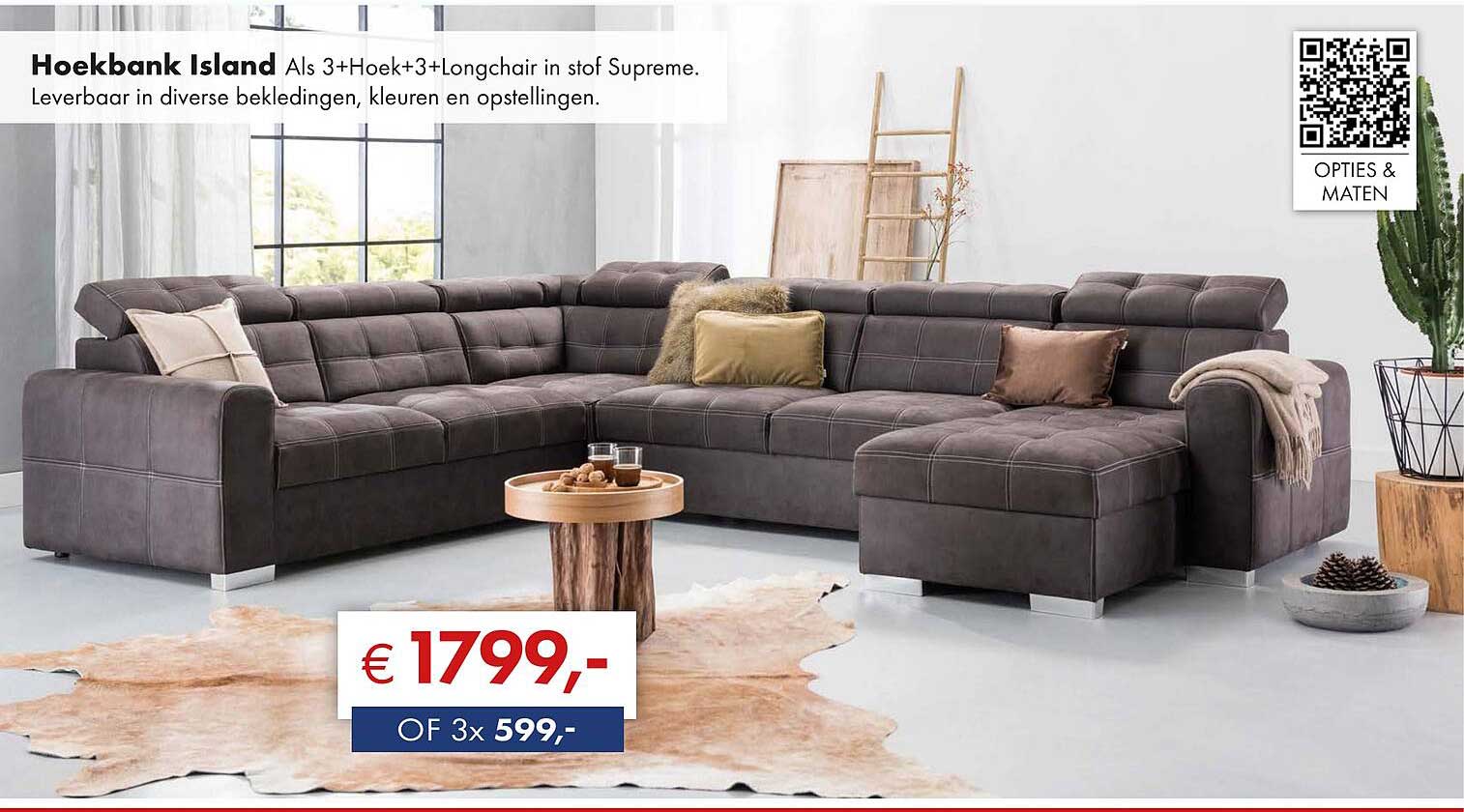 Hoekbank Island Als 3+Hoek+3+Longchair in stof Supreme.