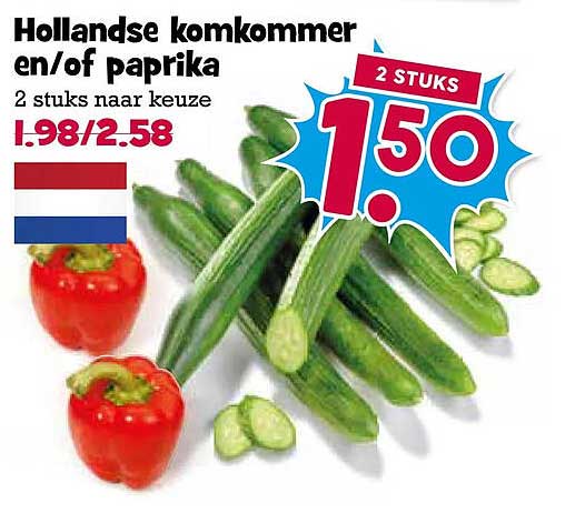 Hollandse komkommer en/of paprika 2 stuks naar keuze 2 STUKS