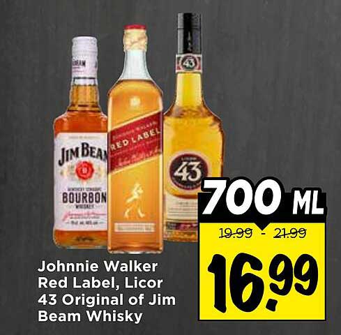Johnnie Walker Red Label, Licor 43 Original of Jim Beam Whisky