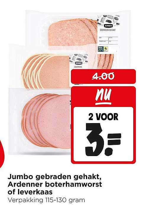 Jumbo gebraden gehakt, Ardenner boterhamworst of leverkaas
