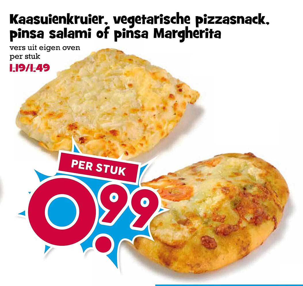 Kaasuienkruier, vegetarische pizzasnack, pinsa salami of pinsa Margherita per stuk