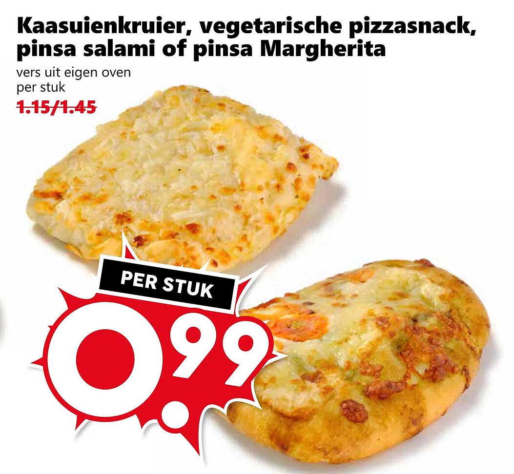 Kaasuienkruier, vegetarische pizzasnack, pinsa salami of pinsa Margherita