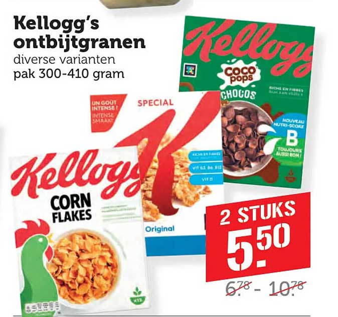Kellogg’s ontbijtgranen diverse varianten pak 300-410 gram 2 STUKS