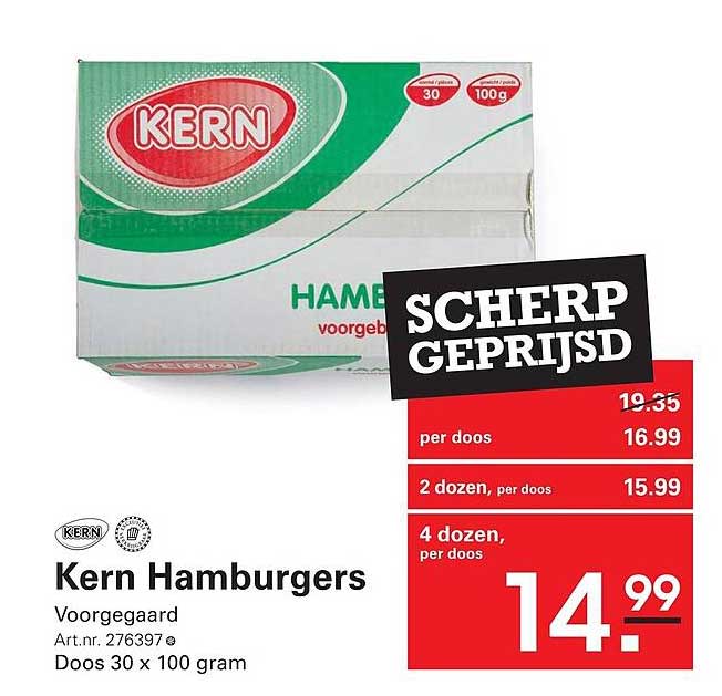 Kern Hamburgers Voorgegaard Doos 30 x 100 gram