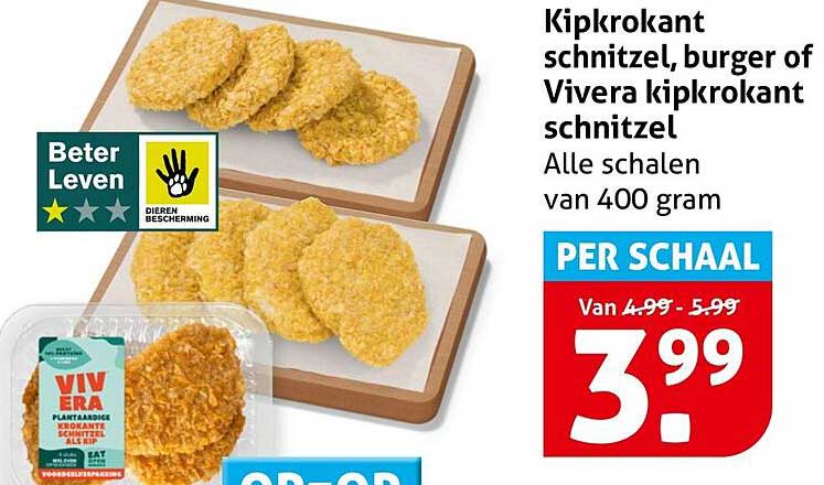 Kipkrokant schnitzel, burger of Vivera kipkrokant schnitzel