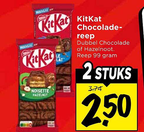 KitKat Chocoladereep Dubbel Chocolade of Hazelnoot. Reep 99 gram 2 STUKS