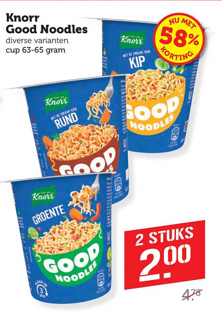 Knorr Good Noodles diverse varianten cup 63-65 gram 2 STUKS 2.00