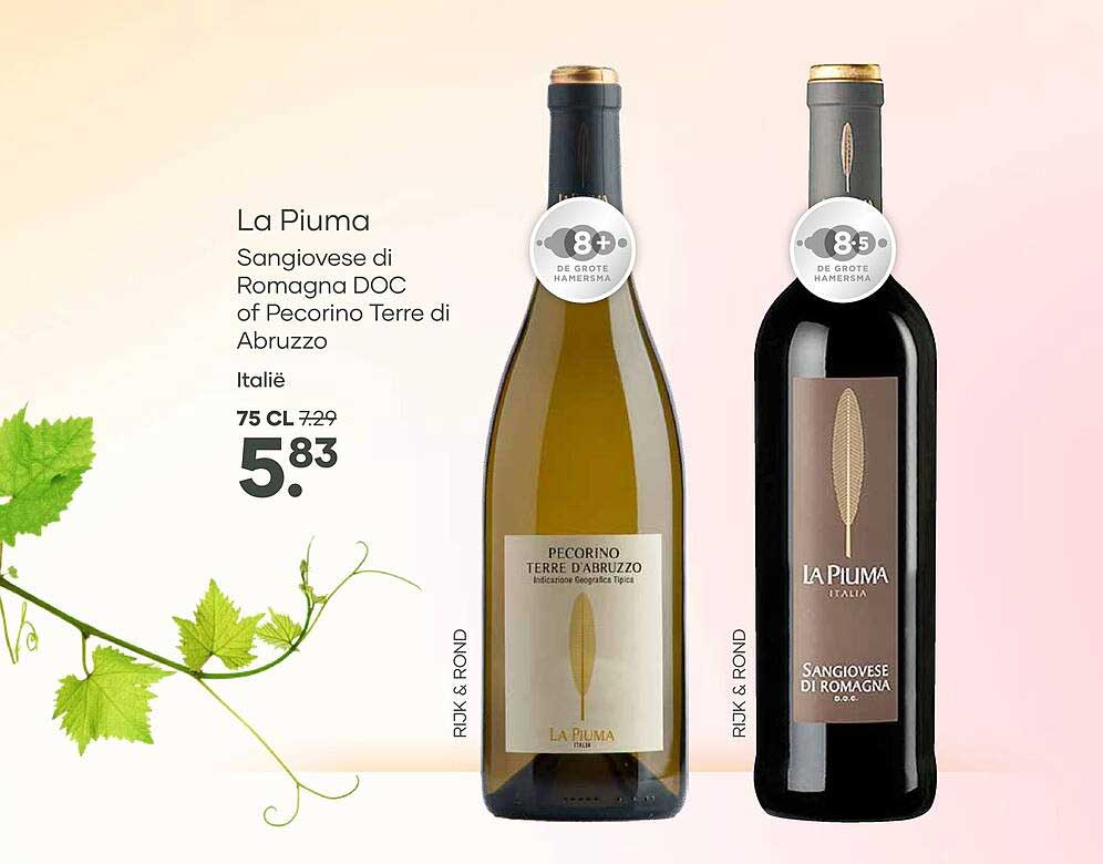 La Piuma Sangiovese di Romagna DOC of Pecorino Terre di Abruzzo