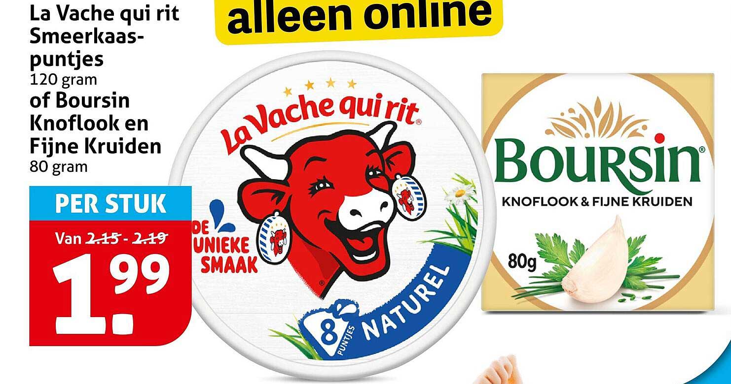 La Vache qui rit Smeerkaas-puntjes 120 gram of Boursin Knoflook en Fijne Kruiden 80 gram