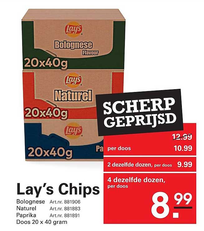 Lay's Chips Bolognese Naturel Paprika Doos 20 x 40 gram