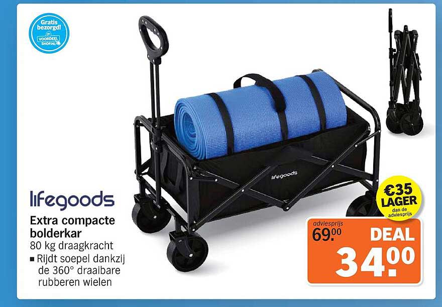 lifegoods Extra compacte bolderkar 80 kg draagkracht
