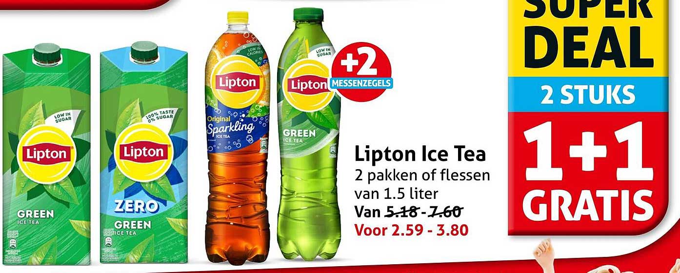 Lipton Ice Tea 2 pakken of flessen van 1.5 liter 1+1 gratis