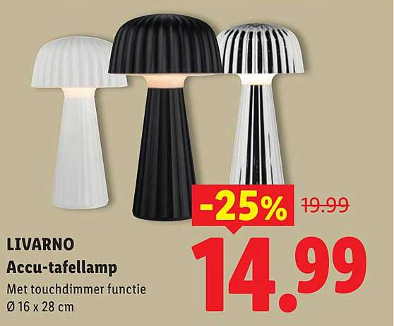 LIVARNO Accu-tafellamp Met touchdimmer functie Ø 16 x 28 cm -25%