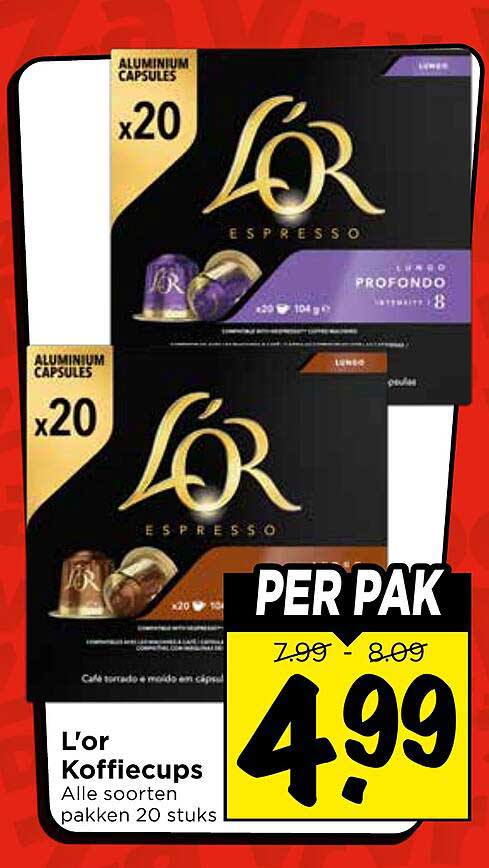 L'or Koffiecups Alle soorten pakken 20 stuks PER PAK