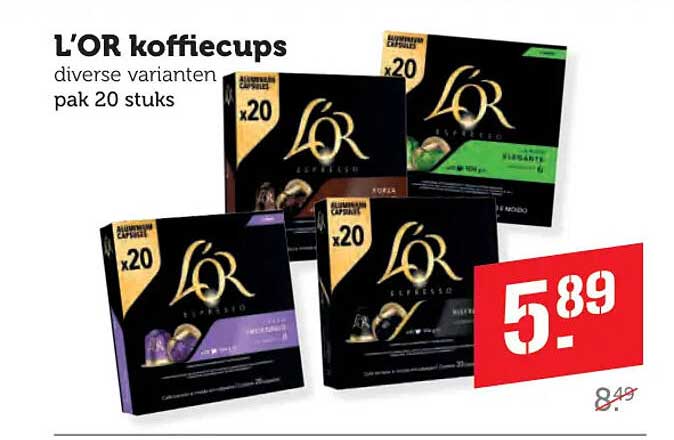 L'OR koffiecups diverse varianten pak 20 stuks